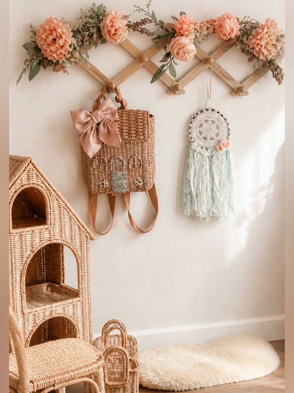 Handmade dreamy boho macrame Lace Crochet Floral Dreamcatcher